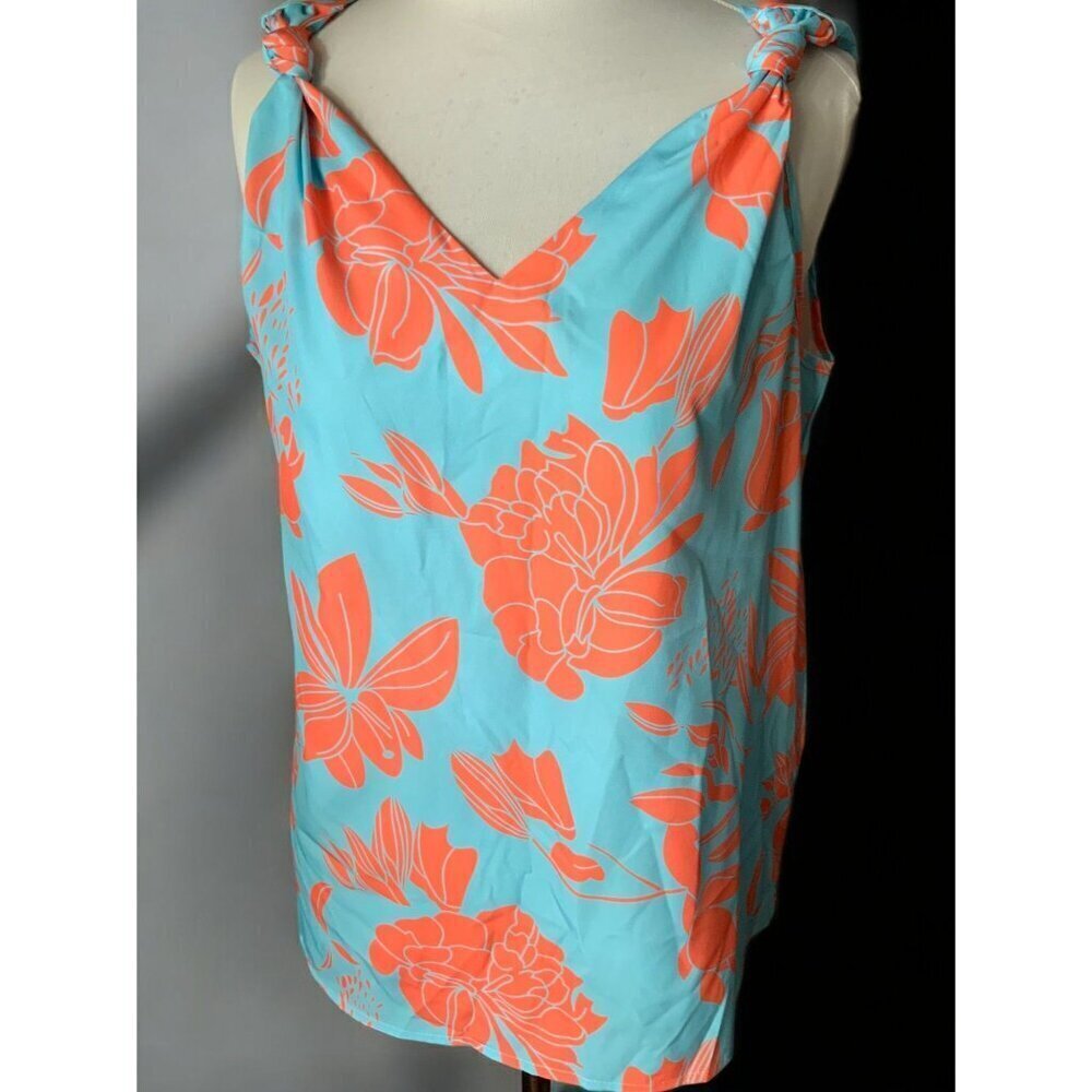 Turquoise & Coral Floral Knot-Shoulder Cami Top - Picture 6 of 10